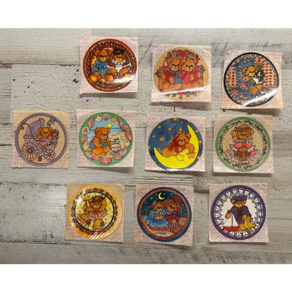 Vintage 1980s Lucy Rigg Teddy Bear Sticker Lot GUC - Picture 1 of 2
